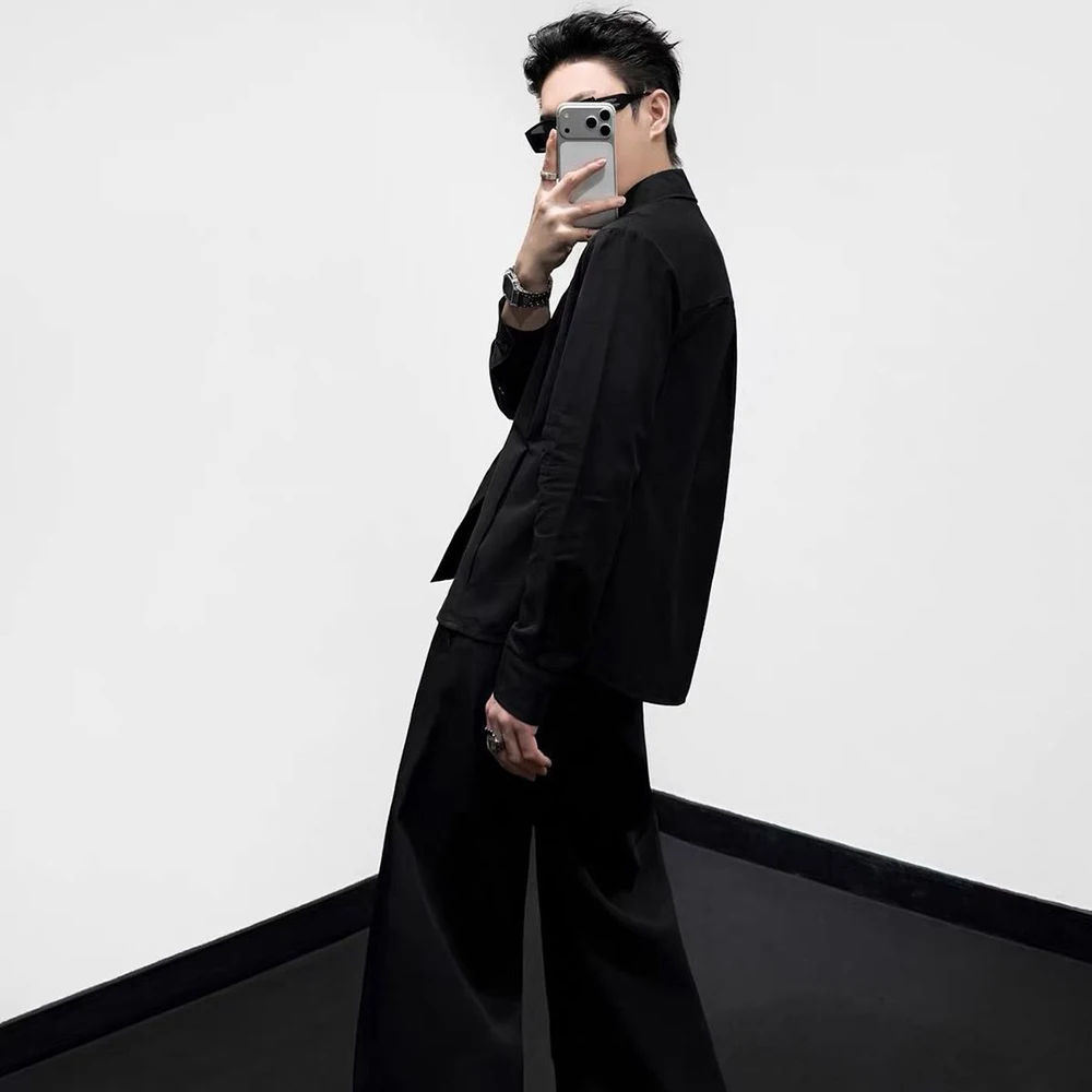 Mens Y2k Floral Metal Necklace Shirt Spring Streetwear Nightclub Niche Stage Party Soft Punk Lightweight Long Sleeve Top 2026