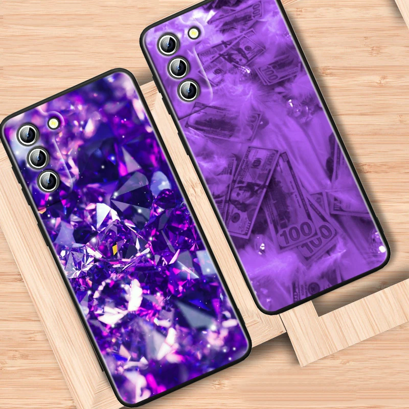 Purple Colour Neon Light Black Phone Case For Samsung Galaxy S23 S22 S21 S20 FE Ultra Plus S10 Lite S9 4G 5G Cover