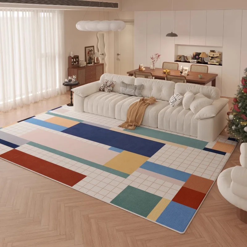 Modern Dopamine Living Room Full Carpet Color Plaid Bedroom Carpets Minimalist Creative Decoration Rug Short Plush Soft Rugs 양탄자