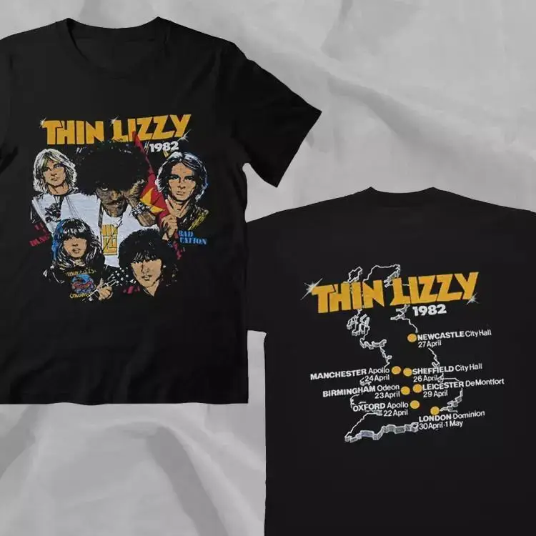 

Тонкая Двусторонняя Футболка LIZZY 1982 UK Tour, редкая черная футболка для фанатов, одежда унисекс