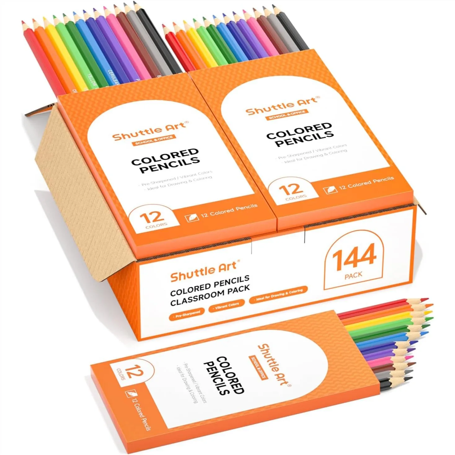 

144 PCS Colored Pencils Bulk, 12 Assorted Colors, Pack of 12, Break-Resistant, Pre-Sharpened Colored Pencils for Kids, School Supplies for Teachers & Students
