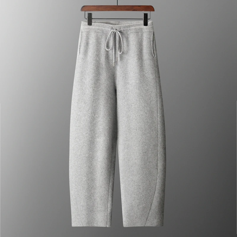 Autumn And Winter 100% Pure Wool Pants Men's Padded Banana Pants Warm And Loose Casual Joker Knitted Pants
