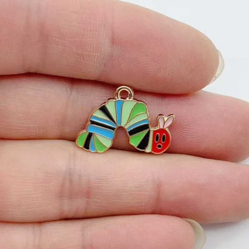 10pcs Funny Caterpillar Strawberry Alloy Pendant Personalized Cartoon Bug Shaped DIY Accessories image 3