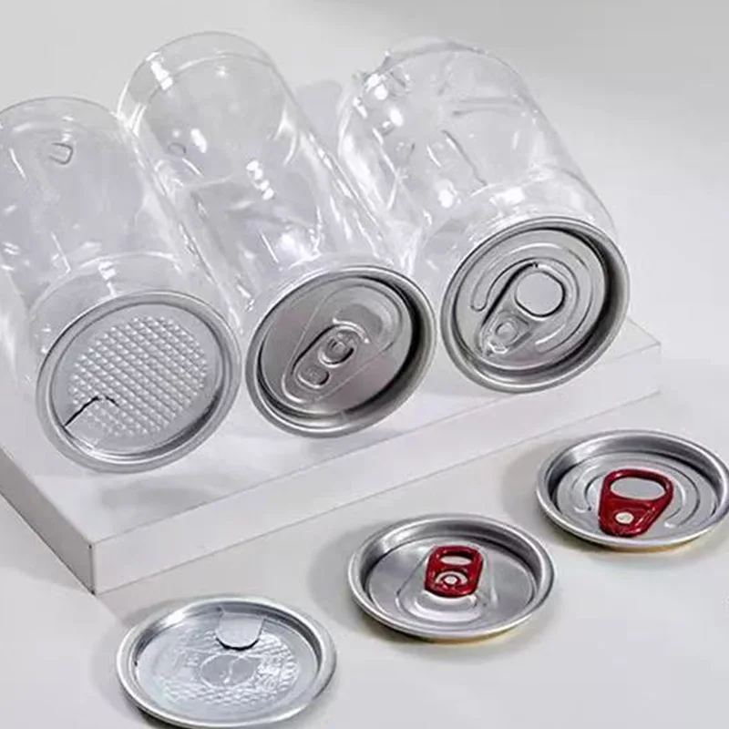 Food Can Pull Ring Lid Can 330ML Transparent Pet Bottles Dessert Packaging Drink Easy Open Top Lid Leak-Proof Seal Lids Cover
