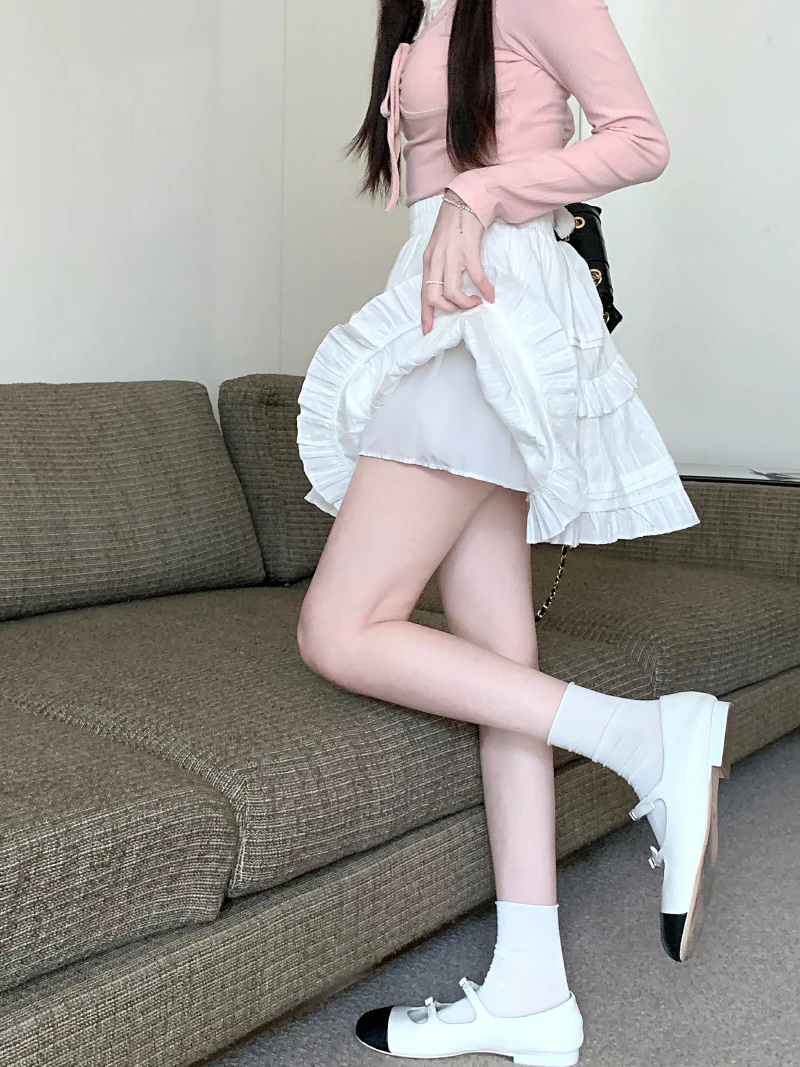 

Women's Skirt White Ruffled SpringSummer High Waist A- line Short Anti-Exposure Fashion Loose Casual All-Match KoreanStyle Basic