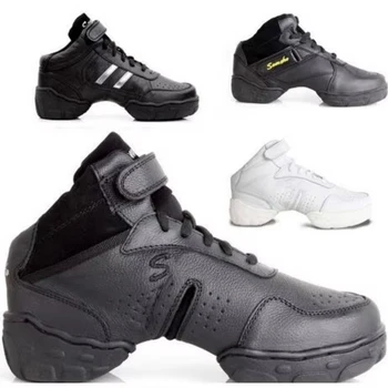 Novo couro de salto alto plataforma cunha preto branco sapatos dança jazz tênis feminino hip hop