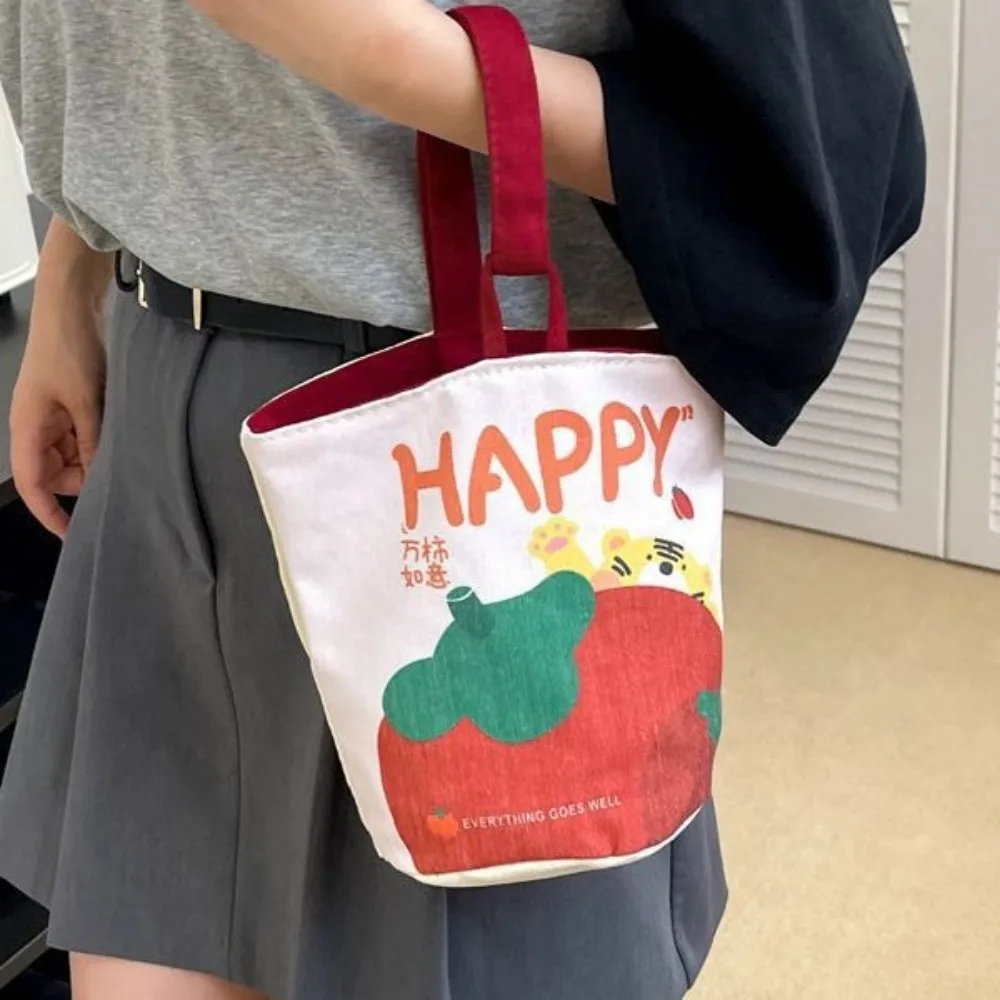 Fashion Cute Cartoon Printed Cloth Tote Bag Canvas Bucket Handbag Large Capacity Casual Lunch Bag Women Crossbody Bag Wrist Bag