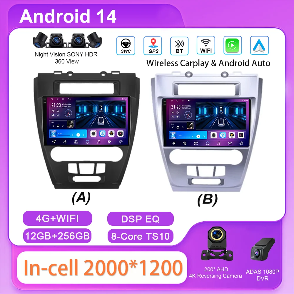 

Car Android 14 Radio Stereo For Ford Fusion Mondeo Mustang 2009 2010 2011 2012 Auto Multimedia Player GPS Navigation NO 2DIN 4G