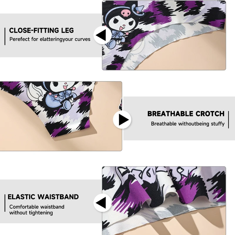 Women's Hello Kitty Sanrio Cartoon Pattern Stretch Panties Underwear Sexy Breathable Xs-xxl Silk Without Trace Kuromi Underwear