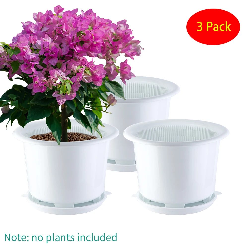 

Meshpot 3 Pack 10inch Double Layer Plastic Flower Pot with Air Holes Flower Pots for Indoor Outdoor Flower Plants,Orchids