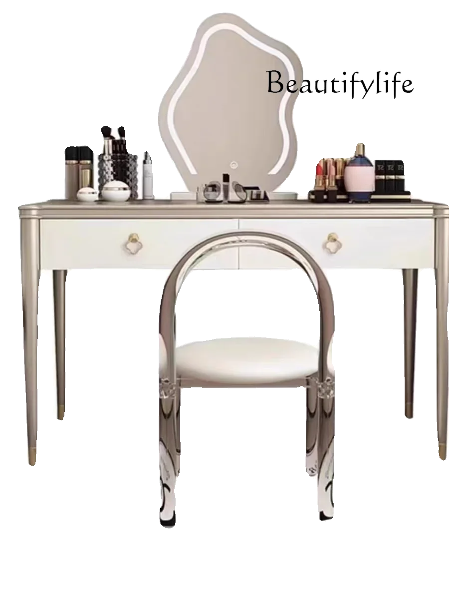 40 L Light luxury solid wood shell dresser combination French cream style small apartment bedroom makeup advanced sense
