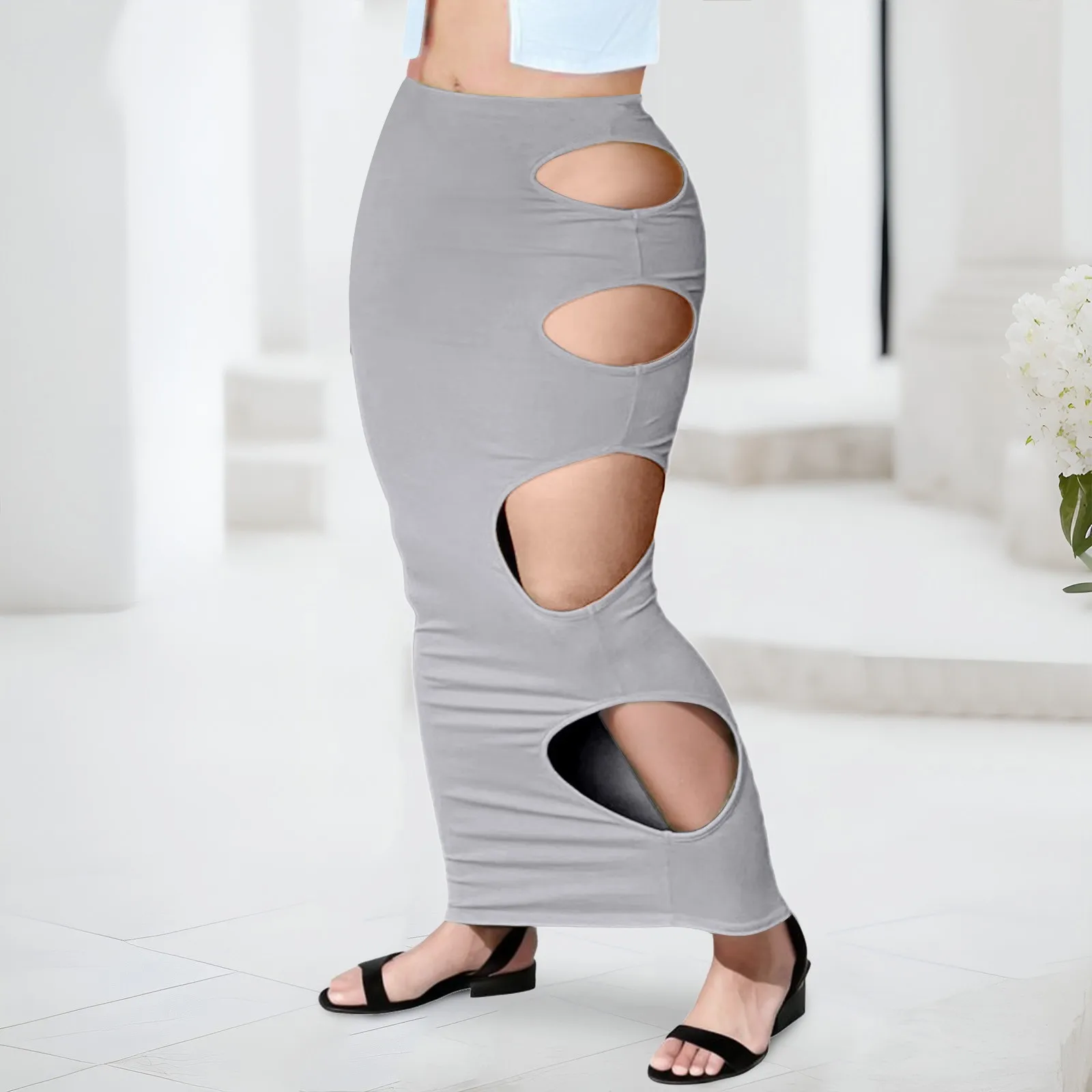 

Sexy Side Cut Out Ruched Mini Skirt Party Clubwear High Waist Bodycon Skirts Women Slim Fit Solid Color Hip Wrapped Skirt