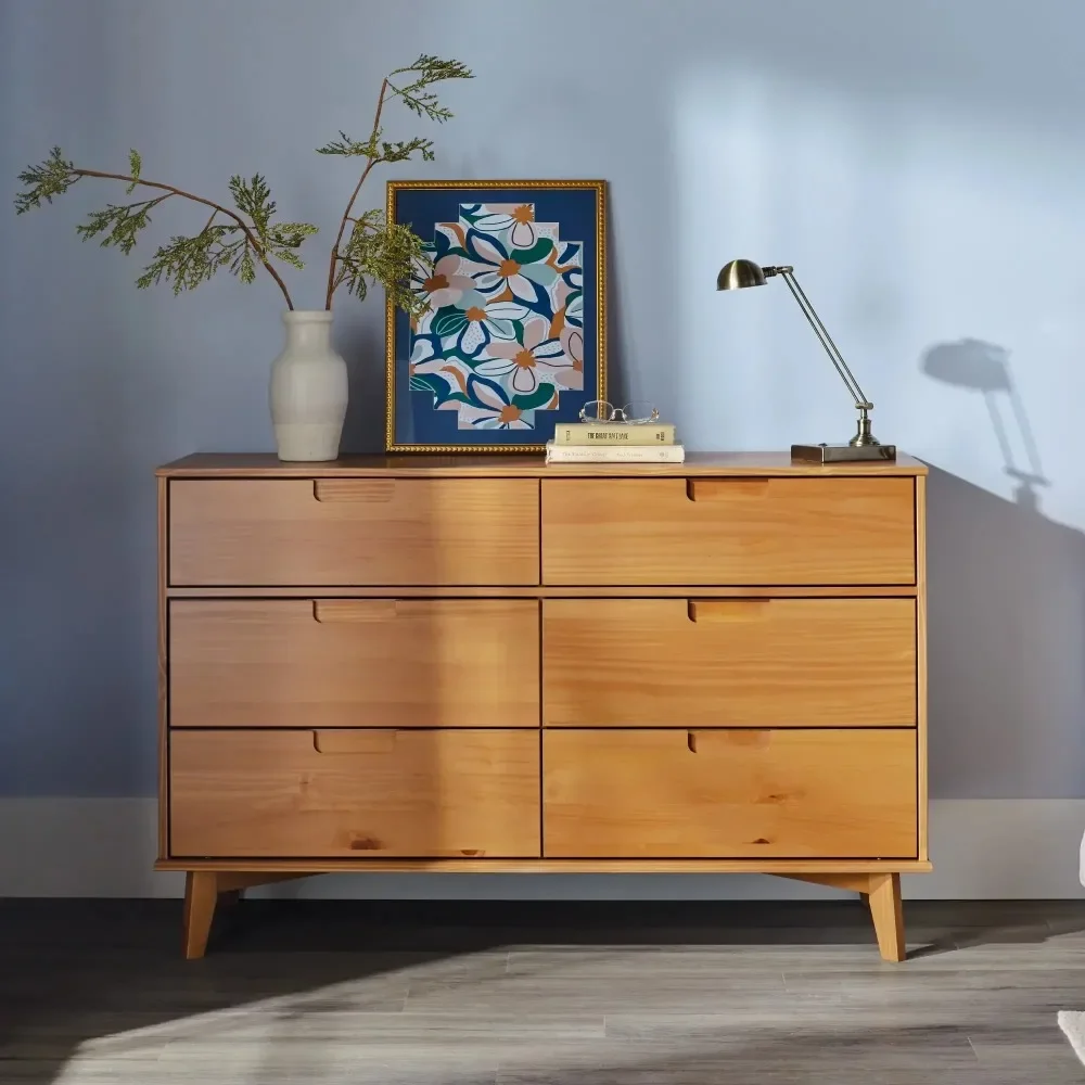 6-Drawer Solid Wood Caramel Dresser  Storage Cabinet Living Room Cabinets