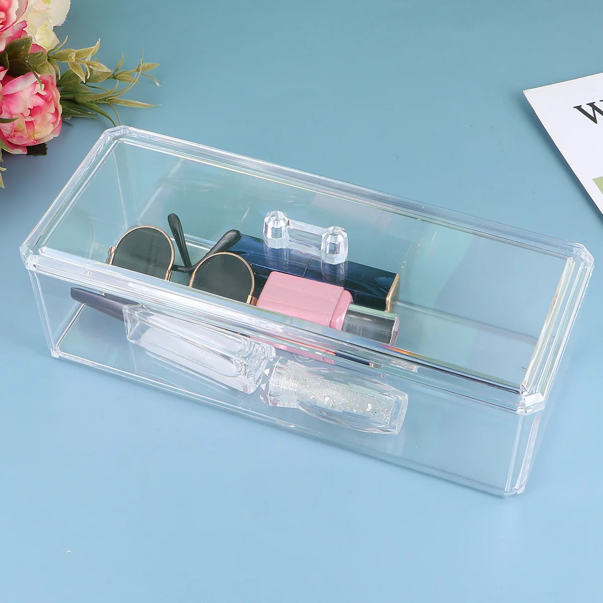 صندوق فرشاة للمكياج من الأكريليك بطبقة مزدوجة ومنظم شفاف بسعة كبيرة ومضاد للغبار وأداة مكياج محمولة #5