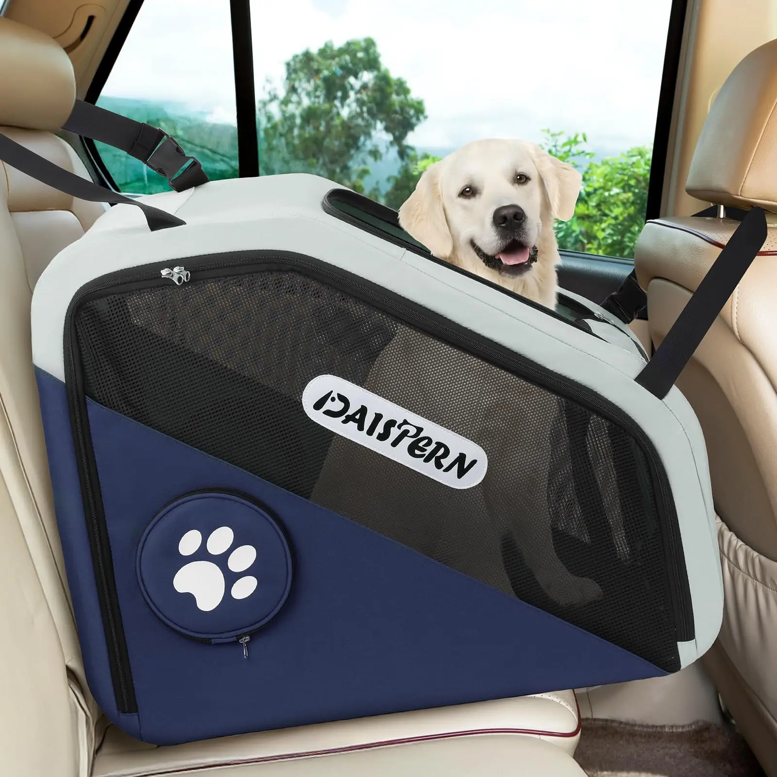 Zusammenklappbare Hundebox für Reisen, Tragbare Tiertransportbox für Kleine & Große Hunde, Weiche Autotransportbox mit Robustem Metallrahmen