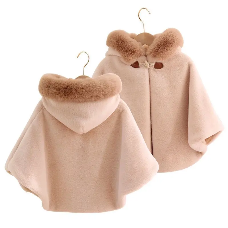 Baby Girl Cloak Faux Fur Winter Infant Toddler Child Princess Hooded Cape Fur Collar Baby Outwear Top Warm Clothes 1-8Y