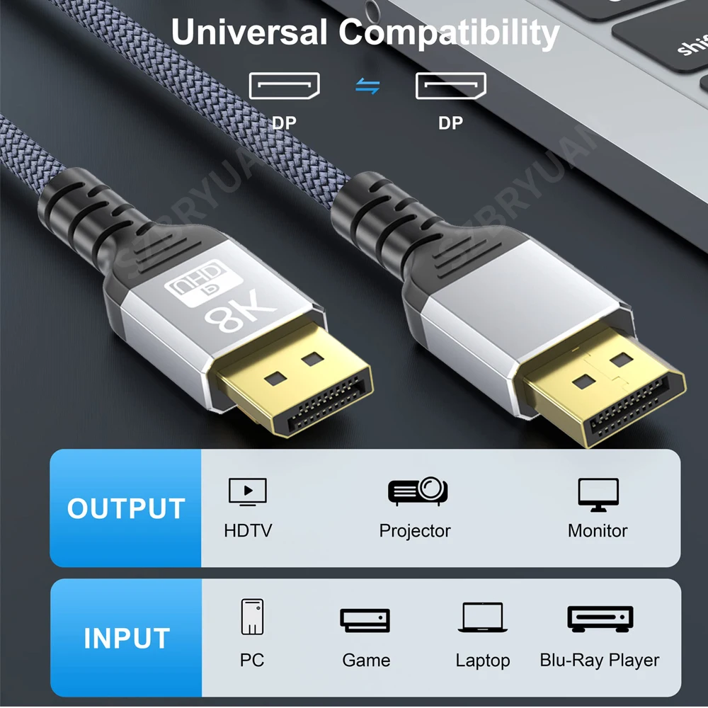 8K Displayport Cable DP1.4 144Hz 165Hz Video Audio Cable For PC Laptop TV Box Projector PS4 Monitor Video Game display port Cord