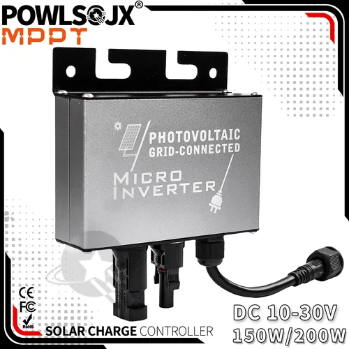 Imagen 1 del producto POWLSOJX Mini Solar Micro Inversor de conexión a red DC 10-30V Entrada 180V-265VAC Salida 150W/200W IP45 Impermeable