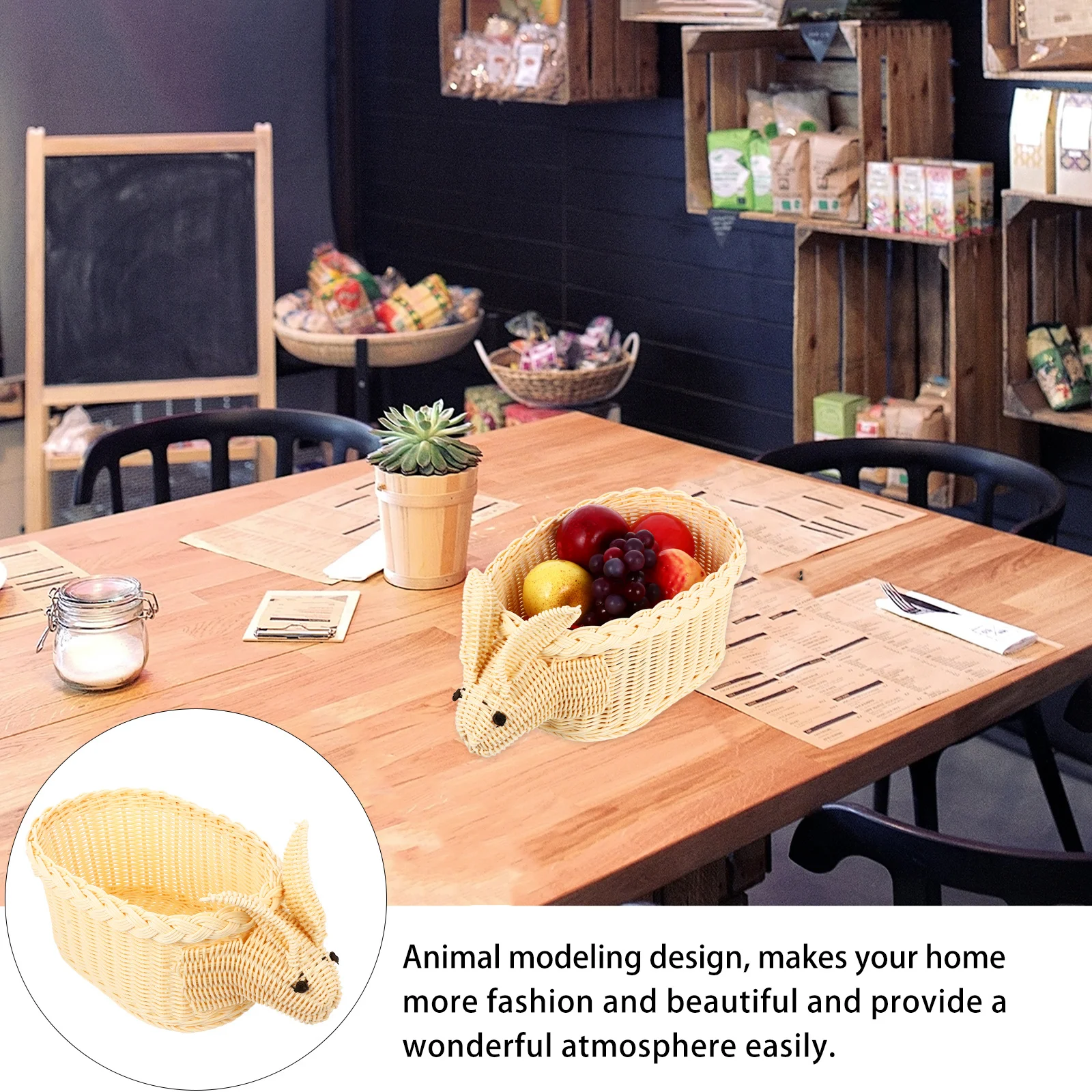

Easter Decoration Basket Rattan Weaving Animal Shaped Candy Storage for Kids Party Favors and Home Desktop Organization