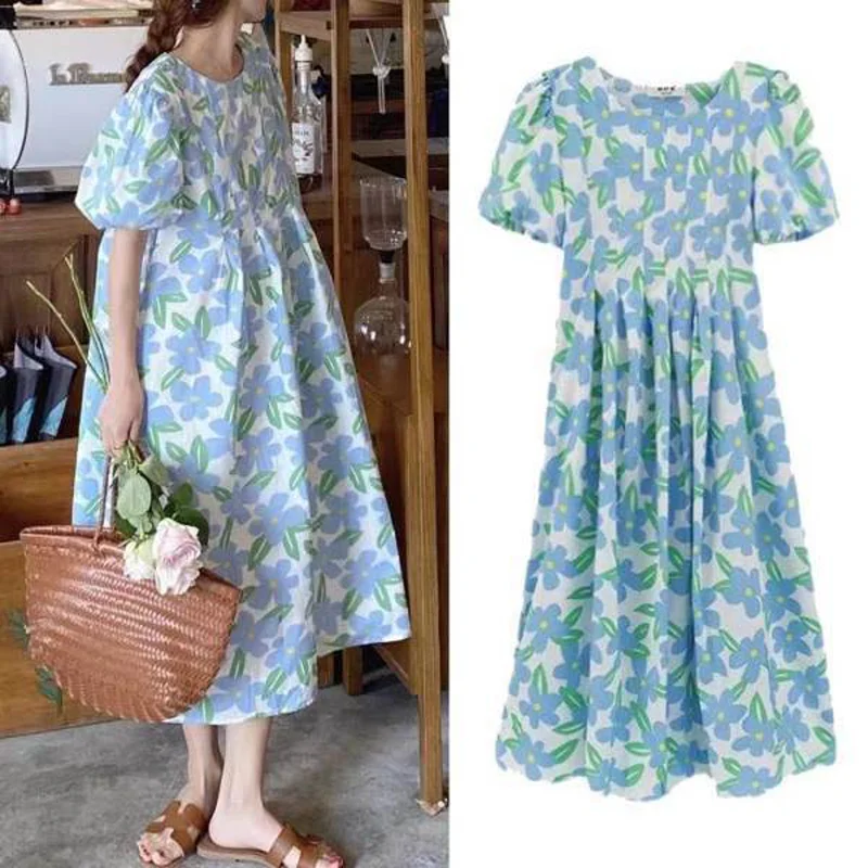 New Small Fresh Maternity Dress Summer Korean Loose Tide Mother French Maternity Printing Doll Printing Doll Dress Summer Outing