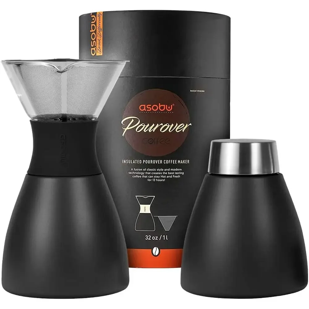 

Double-Wall Vacuum Insulated Pour Over Coffee Maker, 32 oz, Stainless Steel, Heat Retention for 12 Hours