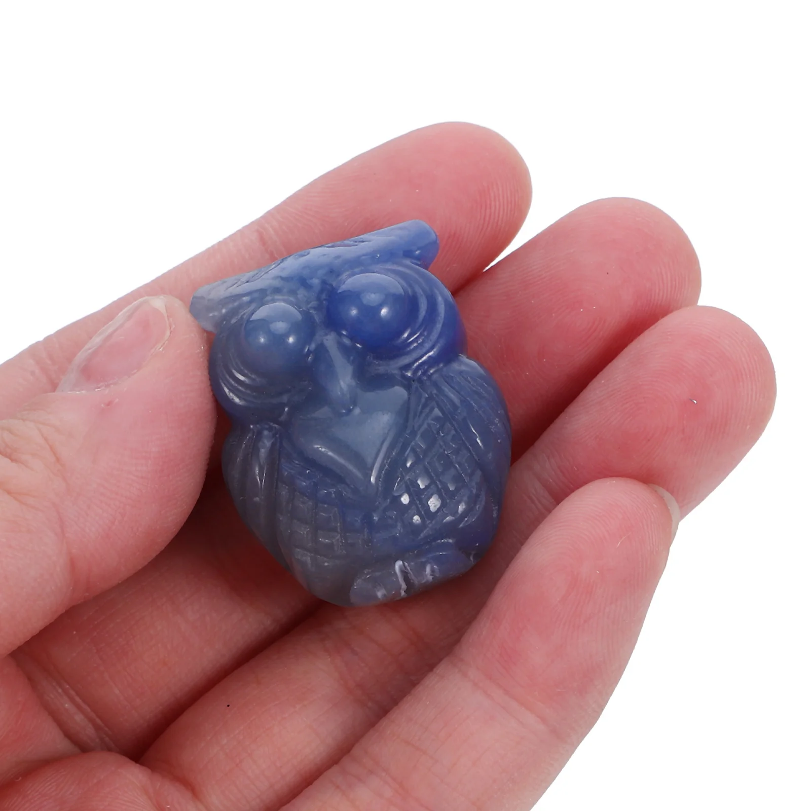 

Hand-Carved Blue Aventurine Crystal Owl Statue Polished Stone Animal Sculpture Desktop Decor Bookshelf Display Office Ornament