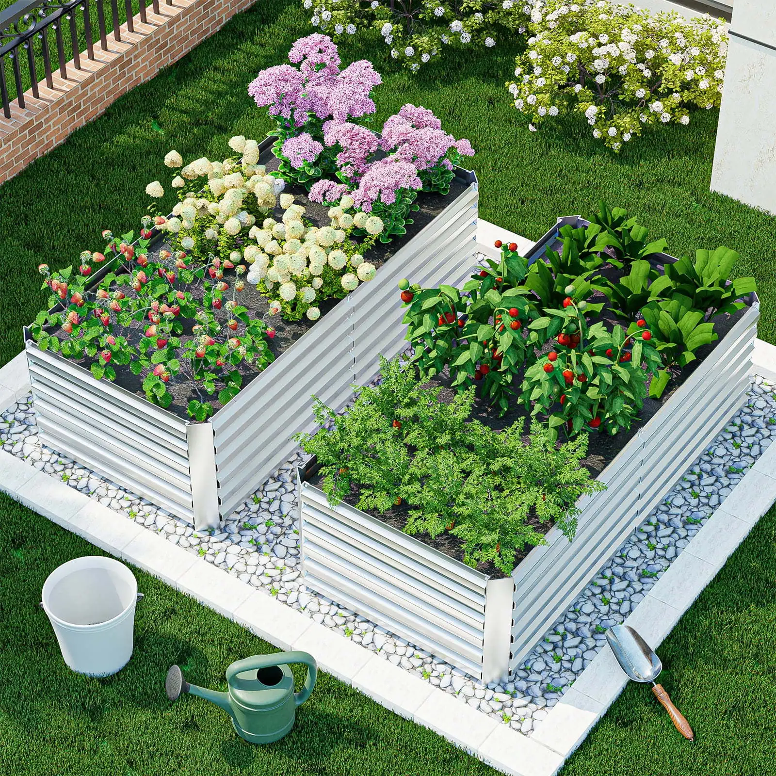 Galvanized flower bed 6 × 3x2ft large metal garden flower box galvanized steel vegetable flower vanilla outdoor planting box