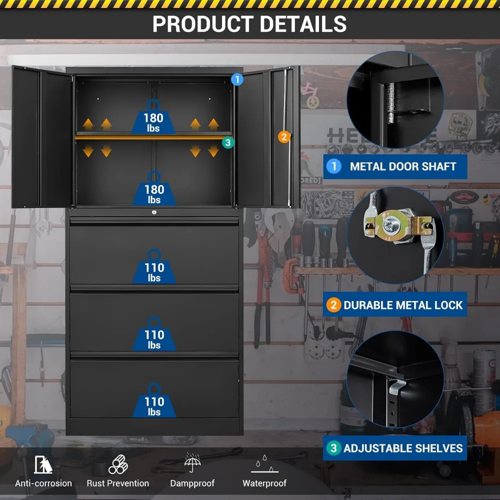 Large Steel Lockable Lateral File Cabinet with Door for Home Office - Secure Storage for Letter and Legal Size Files