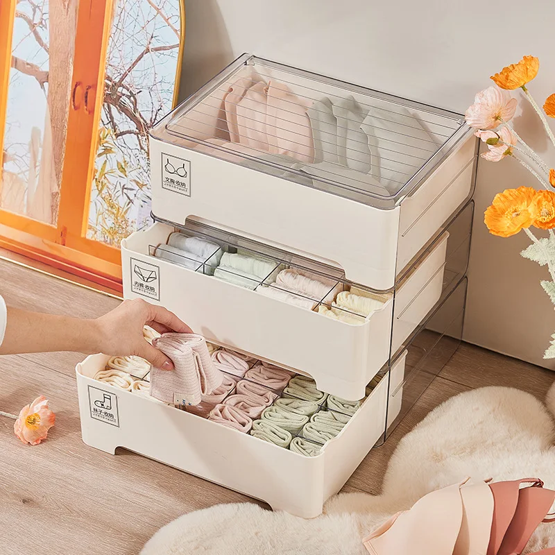 

Cream style lingerie storage box, dormitory partitioned drawer style bra and sock sorting box, home wardrobe storage artifact
