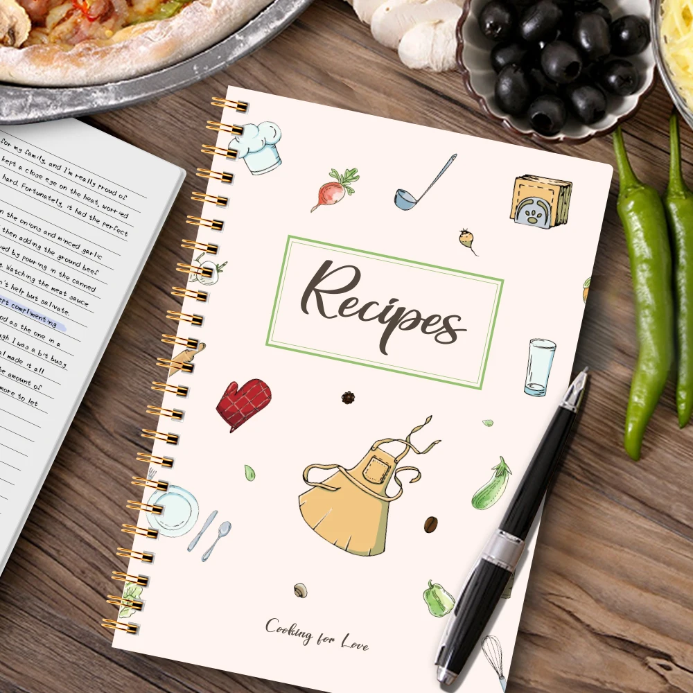 Libro de recetas en blanco A5: libro de recetas encuadernadas en espiral, páginas interiores simples, para adultos para grabar y organizar recetas personales