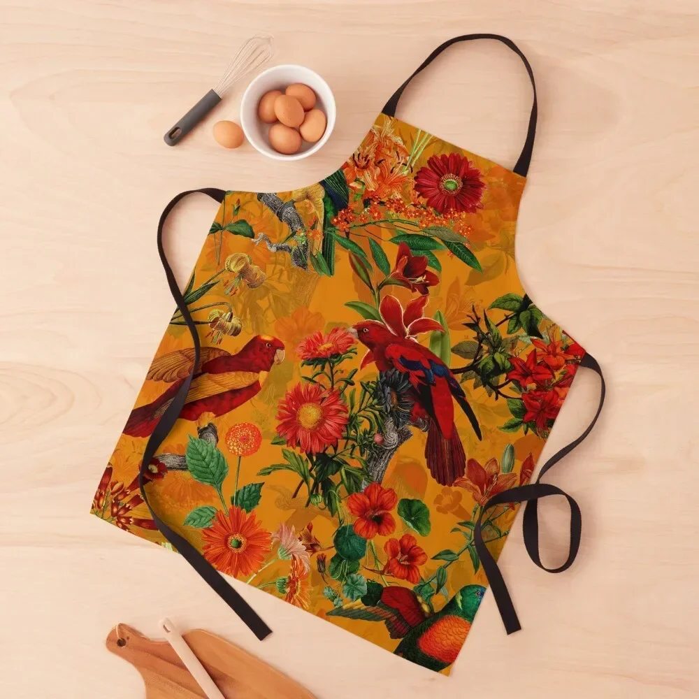 

Vintage Tropical Bird Jungle Garden orange Apron barber men Kitchens Accessories Chef Uniform Woman Apron
