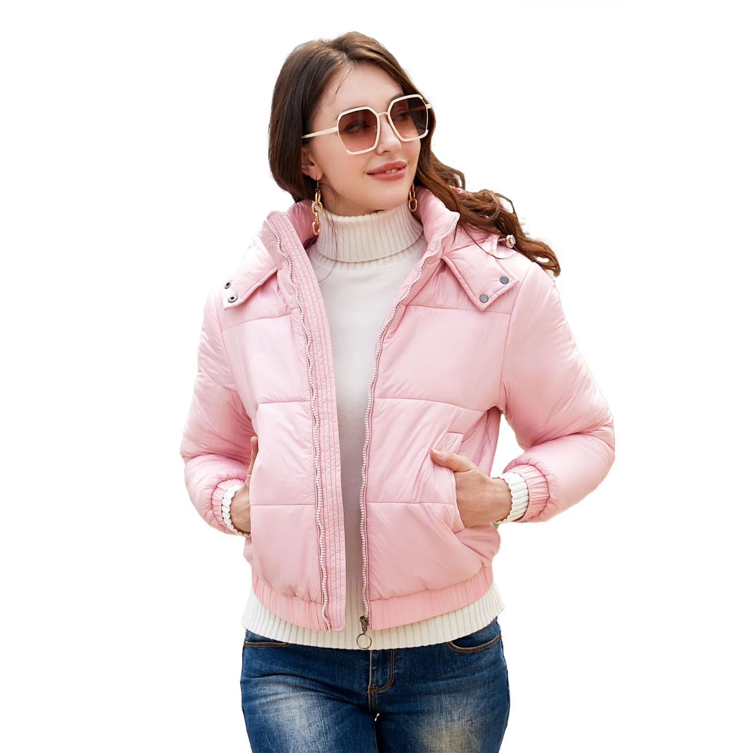 2024 Winter Women\'s Cotton Jacket Female Waterproof Glossy Padded Jacket Women\'s Hooded Zipper Coats Women\'s Winter Jacket