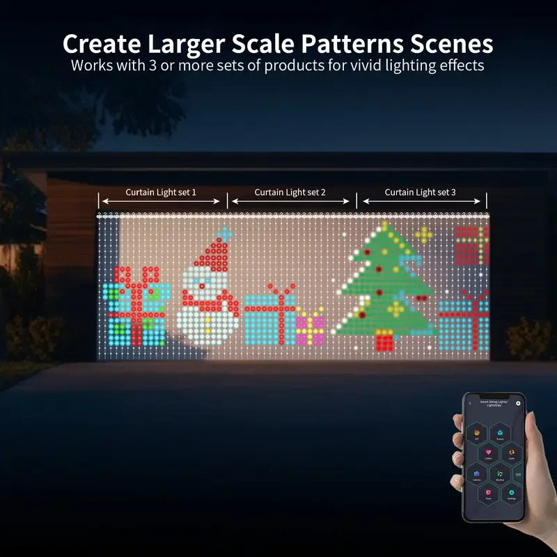 Intelligente LED-Vorhangbeleuchtung mit App-Steuerung, RGB-Dimmung, DIY-Muster, Musik- und Ambientebeleuchtung für Zuhause, Feiertage, Partys und Weihnachtsdekoration