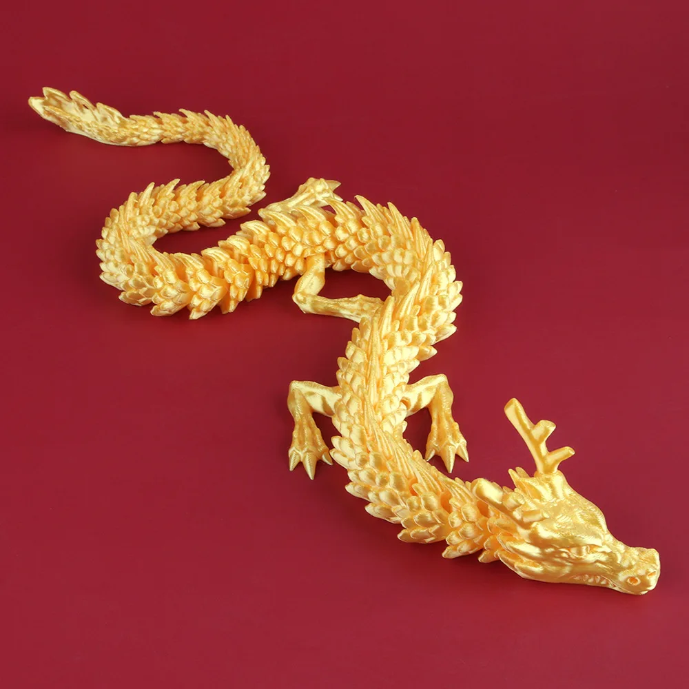 3D Printed Articulated Chinese Dragon Flexible Movable Joints Silk Figurine Desktop Aquarium Decor Collectible Gift