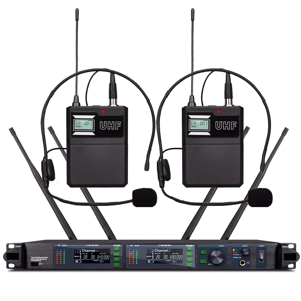 UHF 200 Channel AD4D-II Wireless Headset Lapel Microphone System Condenser Lavalier Vocal Sing Stage Set