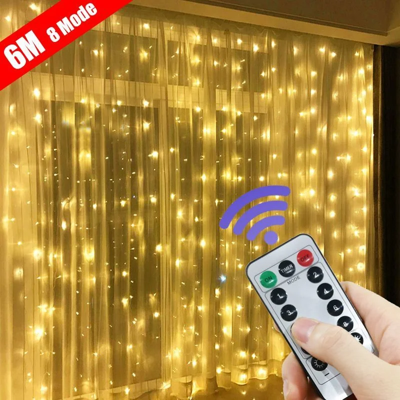 6x3M LED Curtain Garland USB String Lights Fairy Festoon With Remote Christmas Wedding Holiday New Year Decoration 2024 for Home