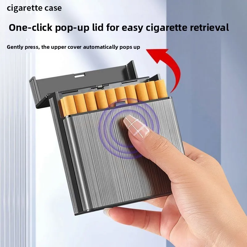 40pcs Capacity Metal Cigarette Case Automatic Flip Cover Cigarette Box Moisture-proof Enlarge Storage Box Men's Gifts Gadgets