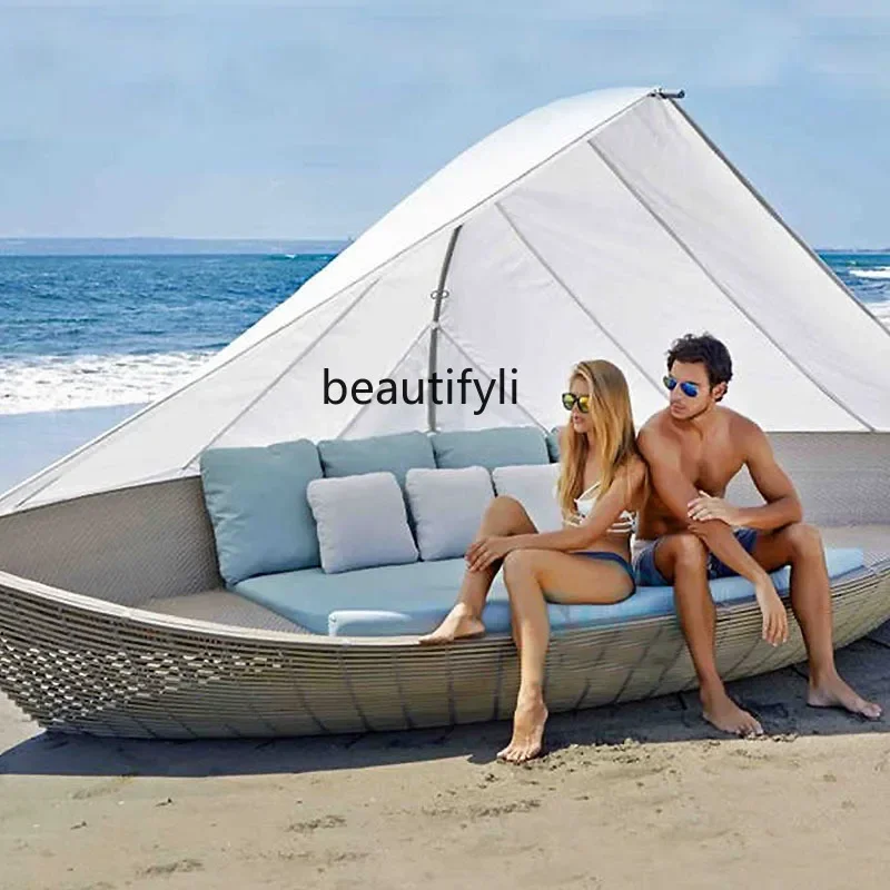

6239P Outdoor creative rattan bed hotel swimming pool beach sailing sofa garden courtyard sun protection leisure furniture