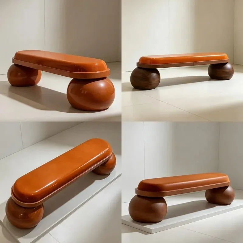 Glossy Spherical Base FRP Outdoor Bench for Garden Courtyard Villa Resort Hotel Landscape Customization Projects