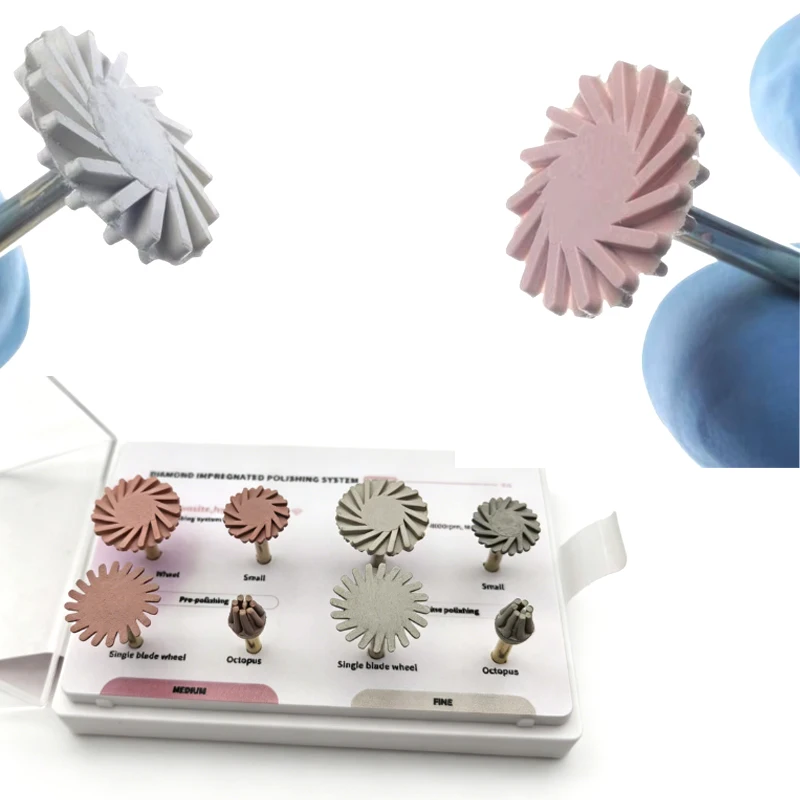 8-teiliges Dental-Gummi-Polierset, 2-Stufen-Diamantpolierer, RA-Keramik-Restaurations-Schleifset, Spiral-Flex-Radbürste für Zahnmedizin – Detail 1