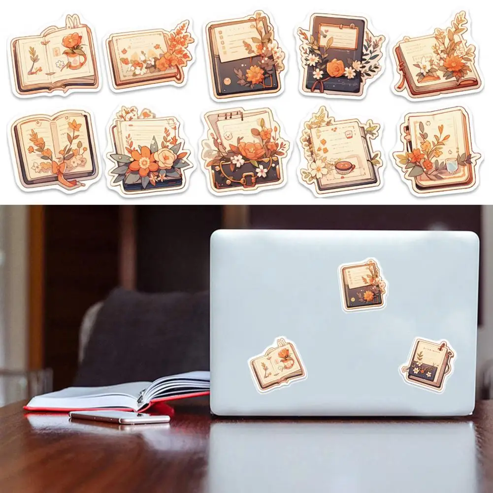 Cartoon Book Flower Adhesive Decal Cartoon Book Flower Theme Sticker Waterproof Cartoon Book Flower Sticker for Diy for Laptop