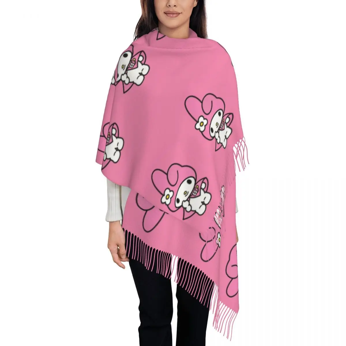 Custom Melody Cartoon Scarf Wrap for Women Long Winter Fall Warm Tassel Shawl Unisex Scarves