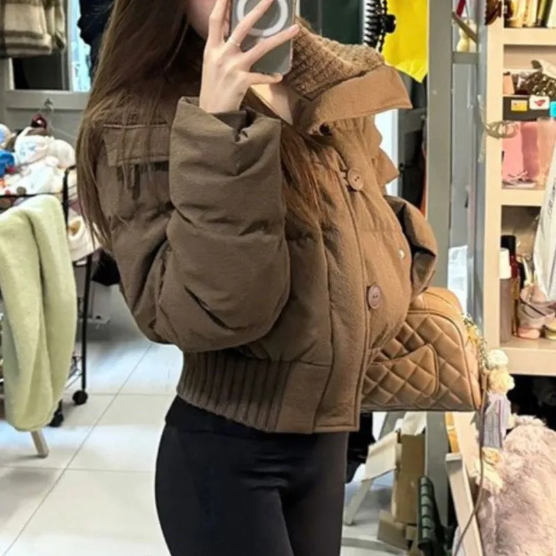 

Женская короткая стеганая куртка с лацканами, зима 2026, утепленная куртка-пуховик/хлопковое пальто