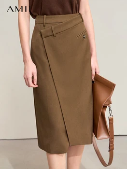 Amii Minimalism 2024 ฤดูใบไม้ร่วงกระโปรงผู้หญิงใหม่ COMMUTER ทางปัญญา One-piece Wrap A-Line Slim Blazer กระโปรง 12443019