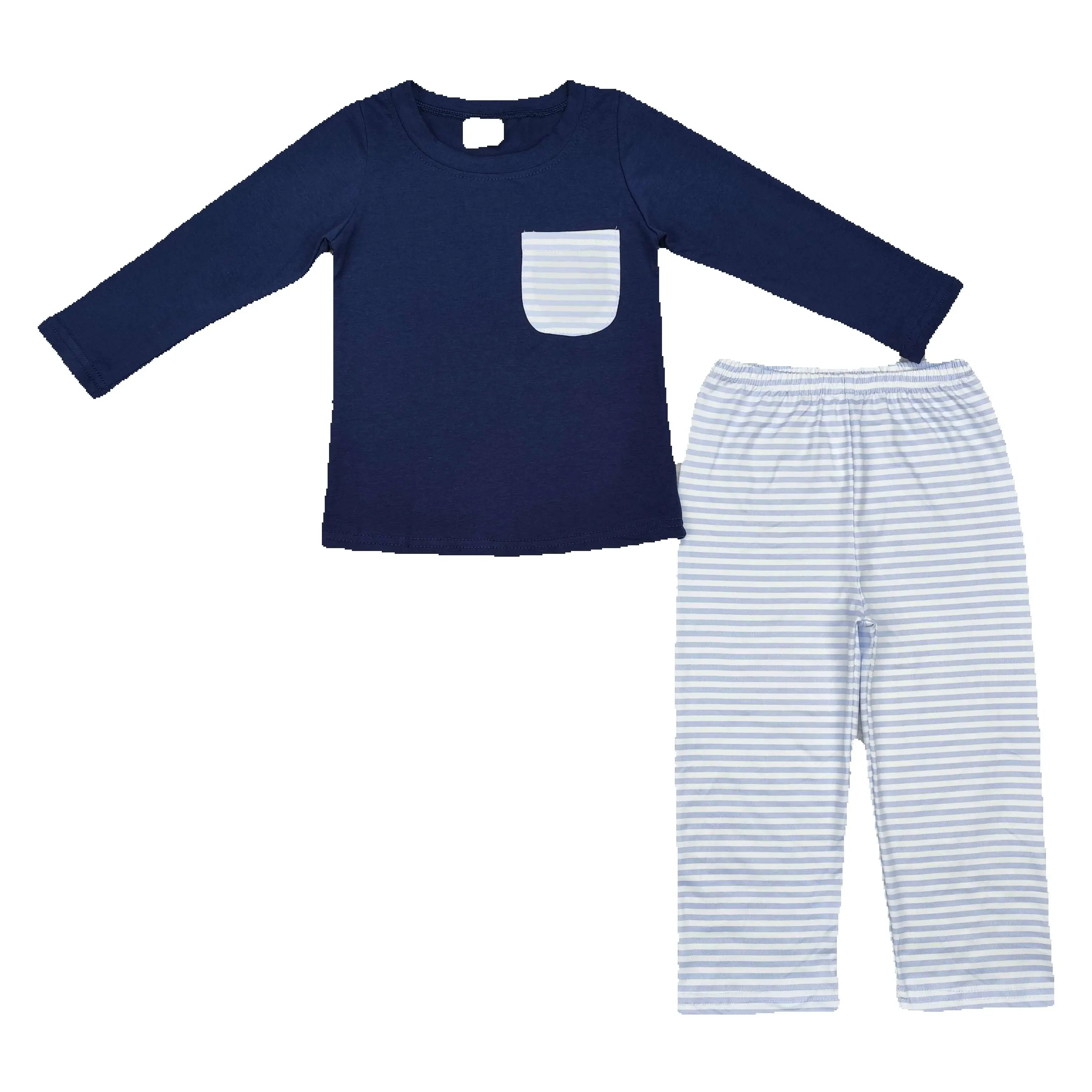 BLP0868 Boutique Kids Clothes Boys Autumn Outfit Sets Long Sleeves Striped pocket navy blue Print With Trousers Children Clothes