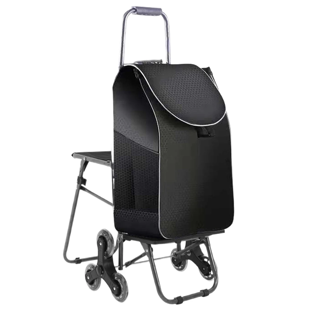 

Market Trolley Storage Bag with Waterproof Bag & Seat Folding Shopping Bag Cart Foldable Stair Climbing Cart for Upstairs Cargo