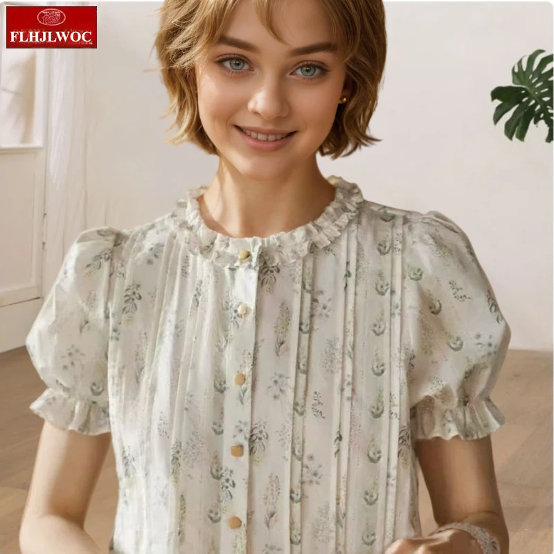 

Cotton Tops Blouses New 2025 Women Summer Cute Sweet Japan Mori Girls Preppy Style Stripe Floral Retro Vintage Button Shirts