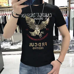 Men's T-shirt 2022 New Fashion Designer Eagle Printed Bead Mercerized Cotton Short Sleeve Male Slim Casual Tees Man Clothing 4xl