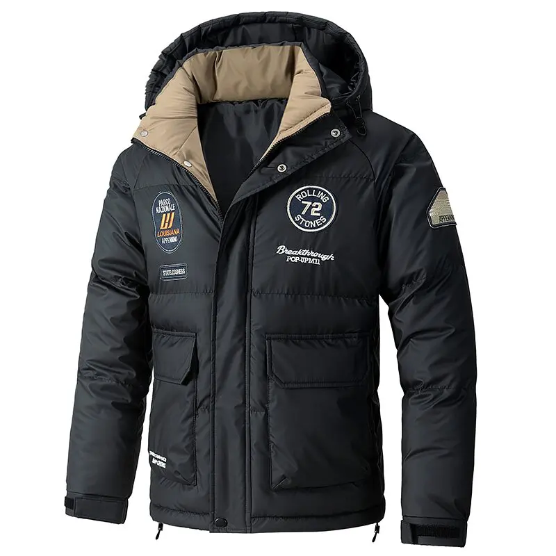 

Autumn and Winter Fashion Trend Printed Thickened Warm Hooded Cotton-Padded Jacket Men's Loose Sports Waterproof Large Size Coat