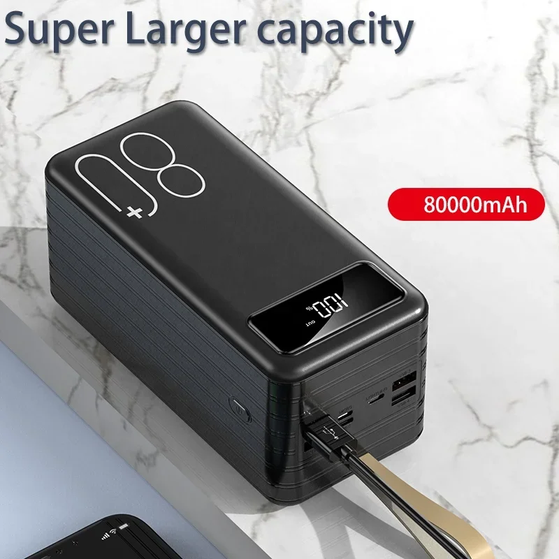 high capacity battery 80000mah power bank with 4 cables built in